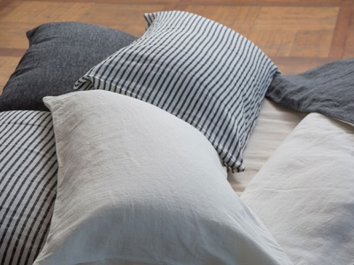 Duvet cover PANTELLERIA in striped black and white linen